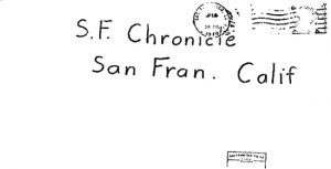 Envelope for Kathleen Johns letter sent to San Francisco Chronicle on July 24, 1970 (postmarked San Francisco)