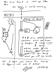 Bomb diagram included with the "My name is" letter sent to San Francisco Chronicle on April 20, 1970