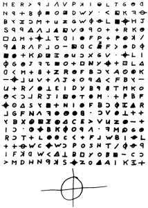 Cipher included with dripping pen card sent to San Francisco Chronicle on November 8, 1969 (postmarked San Francisco)