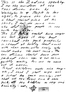 Stine letter sent to San Francisco Chronicle on October 13, 1969 (postmarked San Francisco)