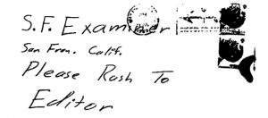 Envelope for letter sent to San Francisco Examiner on July 31, 1969 (postmarked San Francisco, California)