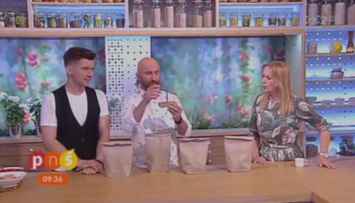 Poloniewicz shows host marzena Rogalska the 6-inch nail
